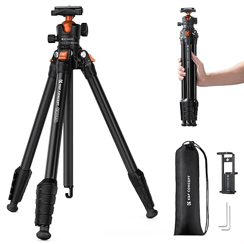 K&F CONCEPT 63" Aluminum Travel Tripod for Camera w Phone Holder, Non-Reversible Lightweight Compact Tripod Weighs 2.6lb, Max Load 22lb for Camera