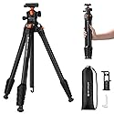 K&F CONCEPT 63" Aluminum Travel Tripod for Camera w Phone Holder, Non-Reversible Lightweight Compact Tripod Weighs 2.6lb, Max Load 22lb for Camera
