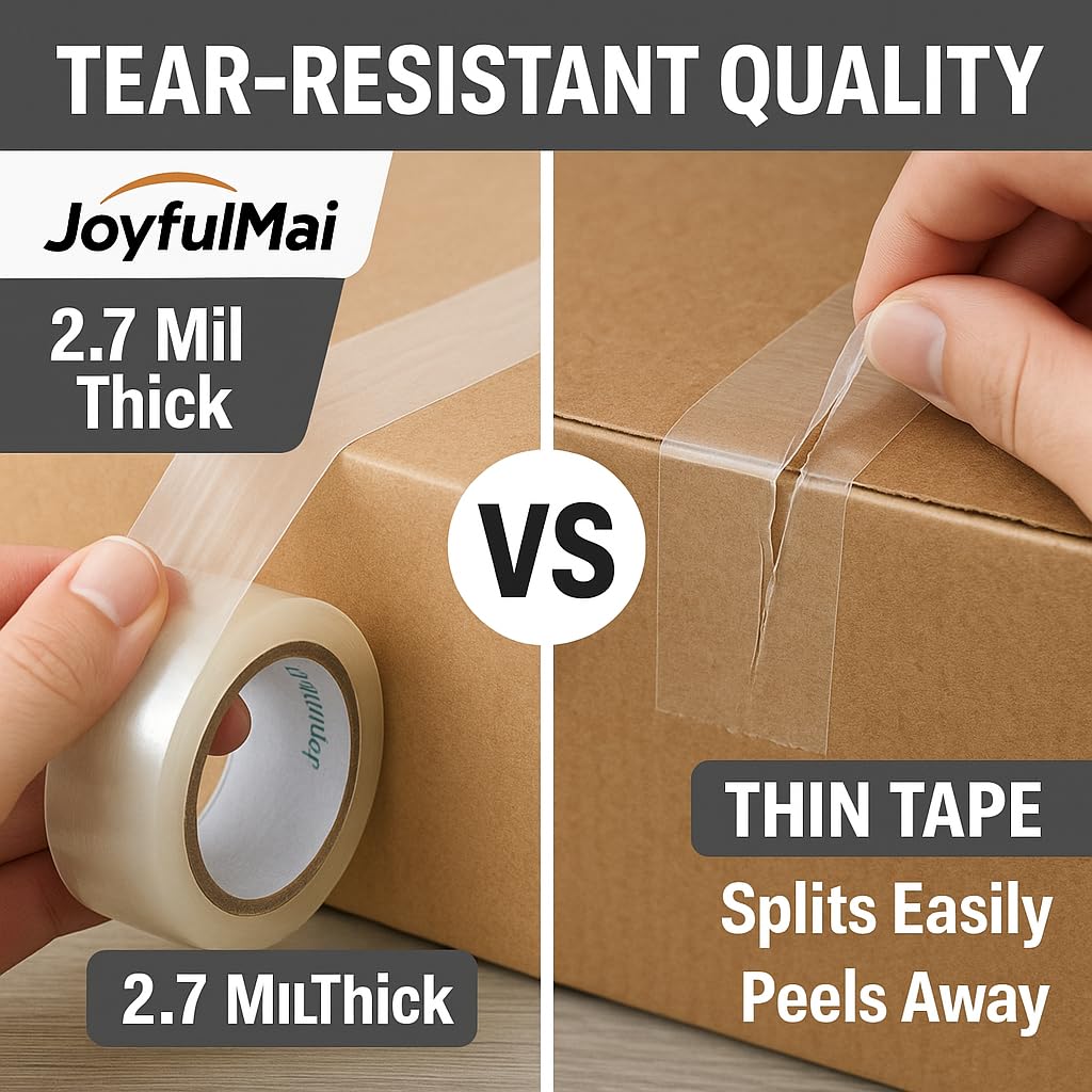 JoyfuIMaiMaiMai Clear Packing Tape, 6 Rolls 1.88inches Wide, 65 Yards Per Roll, 390 Total Yards Tape for Shipping Packaging Moving Sealing, Thicker