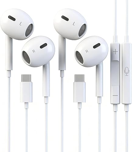 2 Pack Headphones with USB-C Plug, Wired Ear Buds with Built-in Remote to Control Music, Phone Calls, and Volume,Compatible for iPhone 15 16 17 Pro