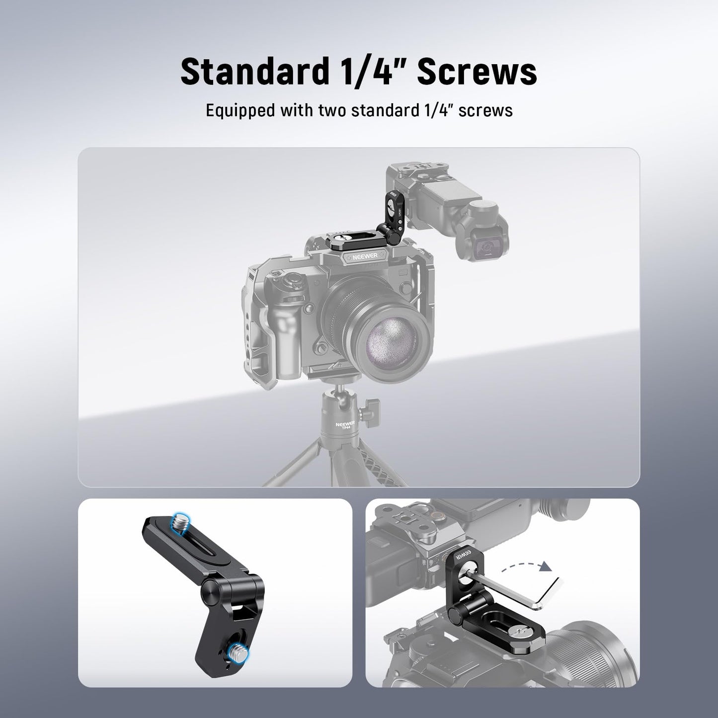 NEEWER Mini Foldable L Plate Accessory Mount Adapter with 1/4" Screws, Detachable Anti Twist Pin, Compatible with SmallRig Camera Cage, LED Light