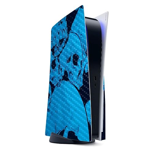 MightySkins Carbon Fiber Gaming Skin for PS5 / Playstation 5 - Blue Skulls | Durable Textured Carbon Fiber Finish | Easy to Apply and Change Style |