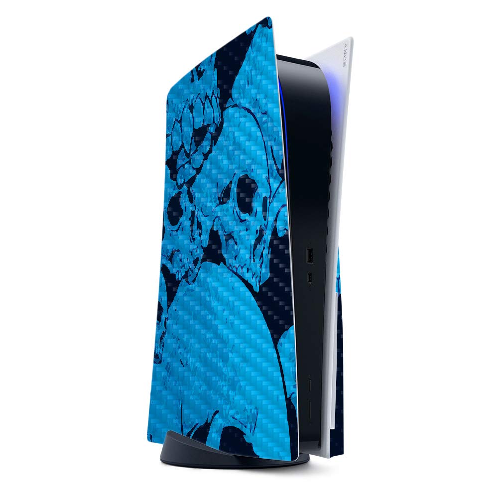 MightySkins Carbon Fiber Gaming Skin for PS5 / Playstation 5 - Blue Skulls | Durable Textured Carbon Fiber Finish | Easy to Apply and Change Style |