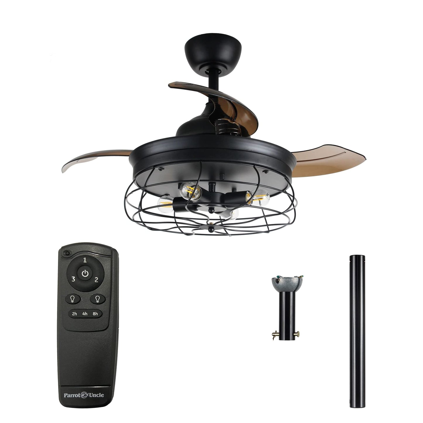 36 Inch Retractable Ceiling Fans with Lights, Invisible Cage Fan