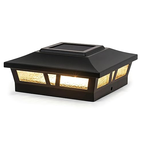 Classy Caps Oxford Solar Post Cap - Fits 6"x6", 5.5"x5.5", and 5"x5" Deck & Fence Posts - Warm/Cool Light Color Modes - Black Cast Aluminum and Real
