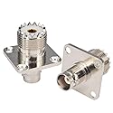 Boobrie BNC Female to UHF Female SO239 4 Hole Flange Panel Mount Connector RF Coax Adapter Female to Female Coaxial Cable Connector BNC Jack to UHF