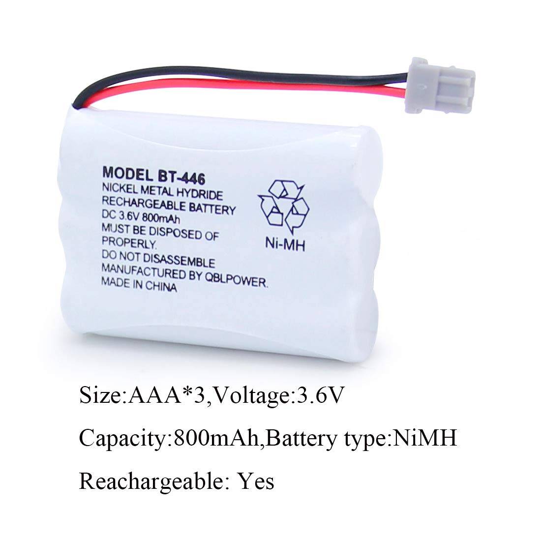 QBLPOWER BT446 BT-446 Cordless Phone Battery Rechargeable Compatible with Uniden BBTY0503001 BT-1004 BT-1005 GE-TL26402 BT-504 CPH-488B 3.6V 800mAh (2