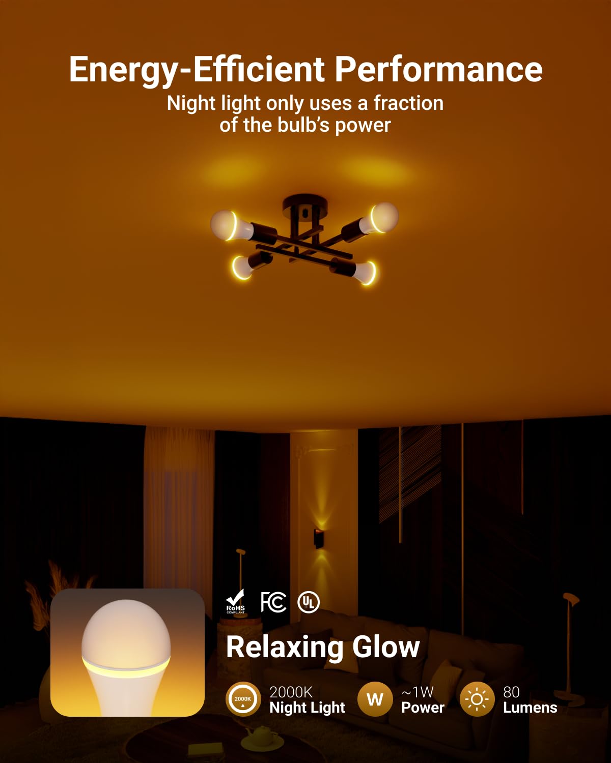 Sunco 6 Pack A19 LED Bulbs with Built-in Night Light, Dimmable