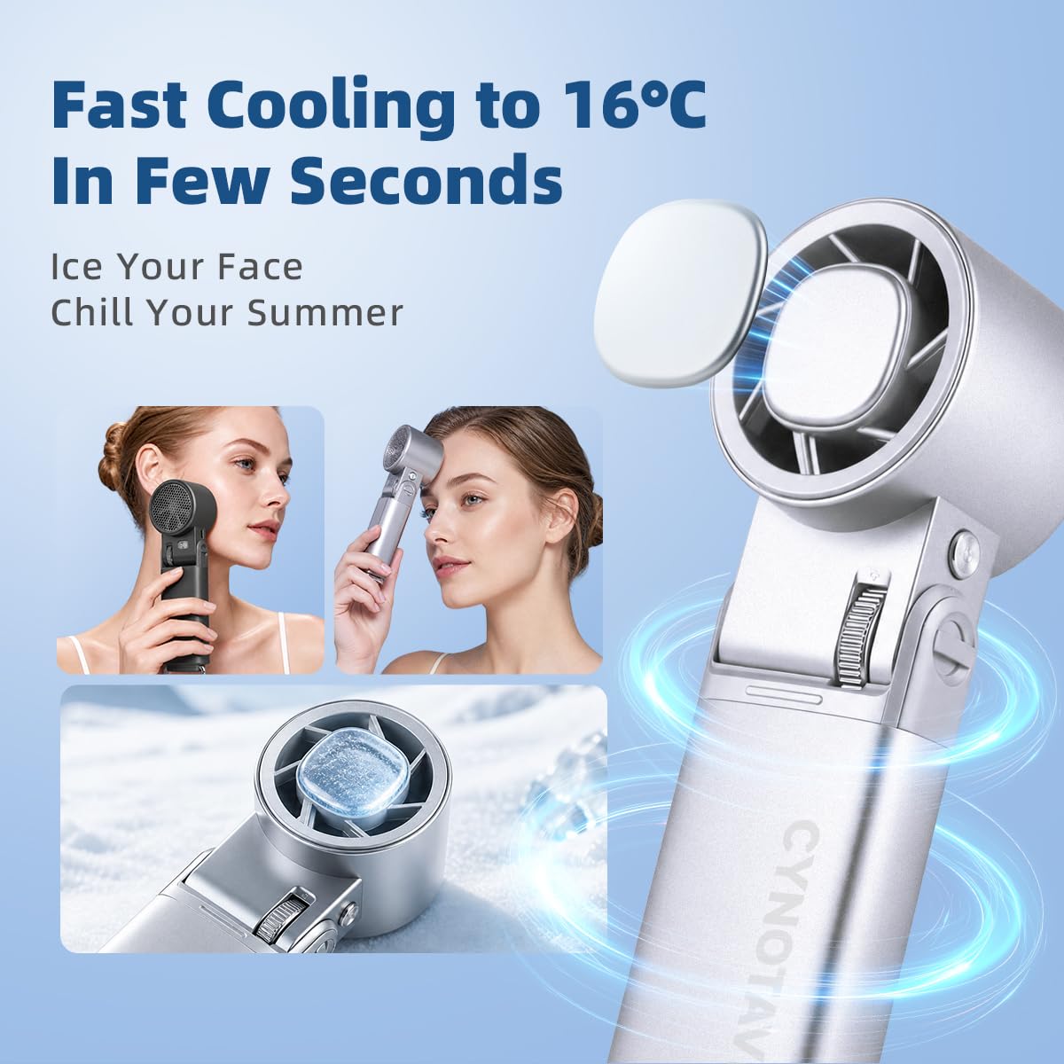 Cynotave Handheld Fan (Matte Silver-White With Base (Aluminium))