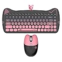 Cute Cat Keyboard and Mouse Combo with Magnetic Cat Figure - Wireless 2.4GHz, Compact Design, for Laptop & Desktop (Black-Pink Gradiant)