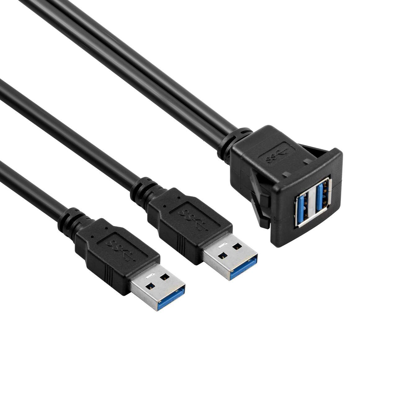 LBSC Dual USB3.0 Square Flush Mount - 1M 3ft USB 3.0 Extension Mount, Dash ?Flush ?Panel Mount Cable, for Car, Boat, Motorcycle (3ft)