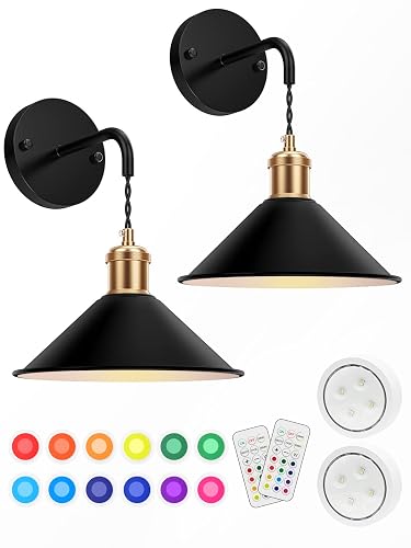 Tivkight Battery Operated Wall Sconce, Wireless Wall Lights Set of 2, 13 RGB Colors Dimmable Battery Powered Wall Lamp with Remote Memory Function