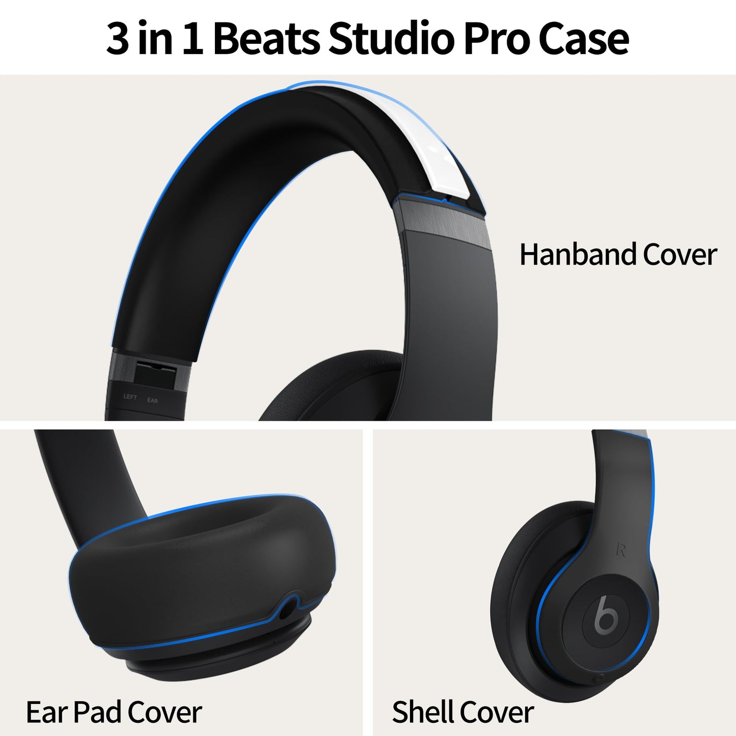 ?3 in 1? Silicone Case for Beats Studio Pro, Anti-Scratch Ear Pad Case/Shell Cover/Headband Covers for Beats Studio Pro, Soft Silicone Skin Protector