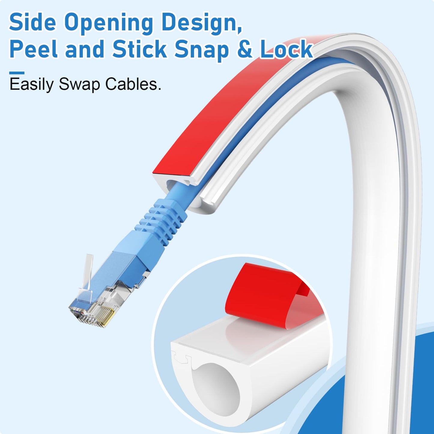 Wall Cable Hider, Flexible Wire Cord Management Self-Adhesive Cord Covers for Wires on Wall, Side Open One Cord Cable Raceway Wire Cover for Cords