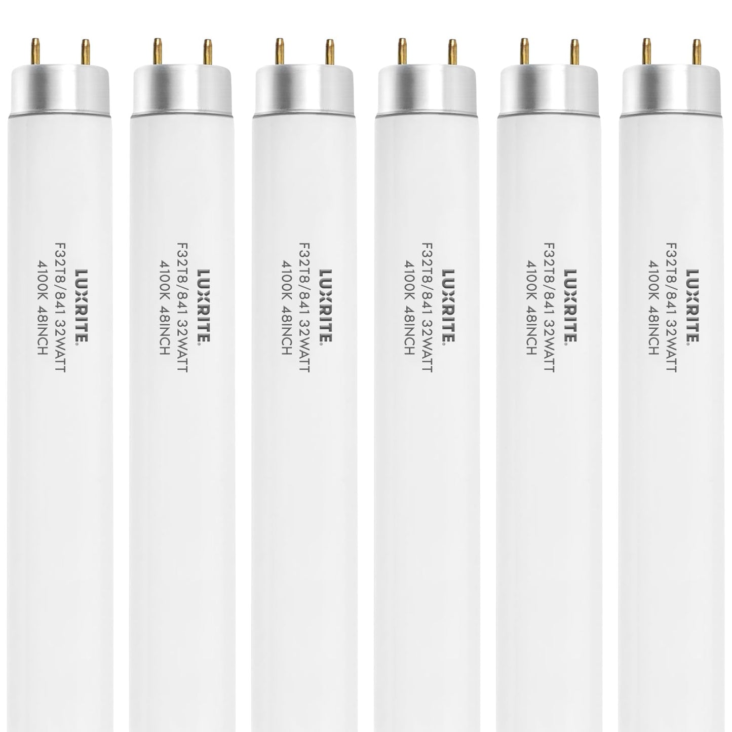 Luxrite F32T8/841 32W 48 Inch T8 Fluorescent Tube Light Bulb, 4100K Cool White, 2800 Lumens, G13 Medium Bi-Pin Base, LR20732, 6 count (Pack of 1)