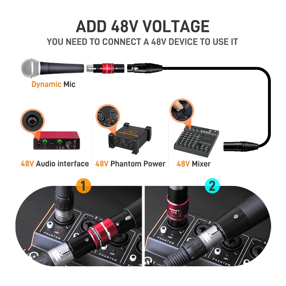 StudioMan DPM1 XLR Dynamic Microphones Preamp, 29dB Gain & Low-Noise Signal Boost, Plug-and-Play Metal Adapter,48V Phantom Power Required?not