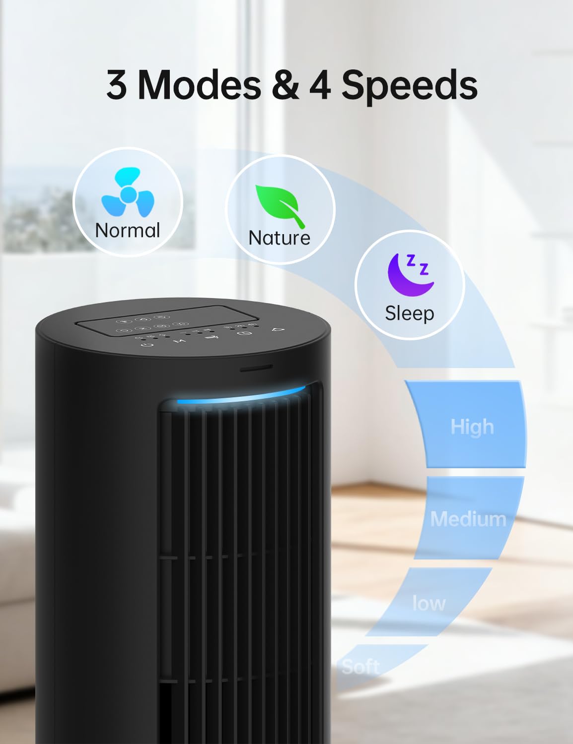 PHILODECO Tower Fan For Bedroom, 40 Inch Bladeless Fan, 80 ° Oscillating Fan, Silent Floor Fan With Remote Control Led, 4-Speed Multiple Modes, 7h