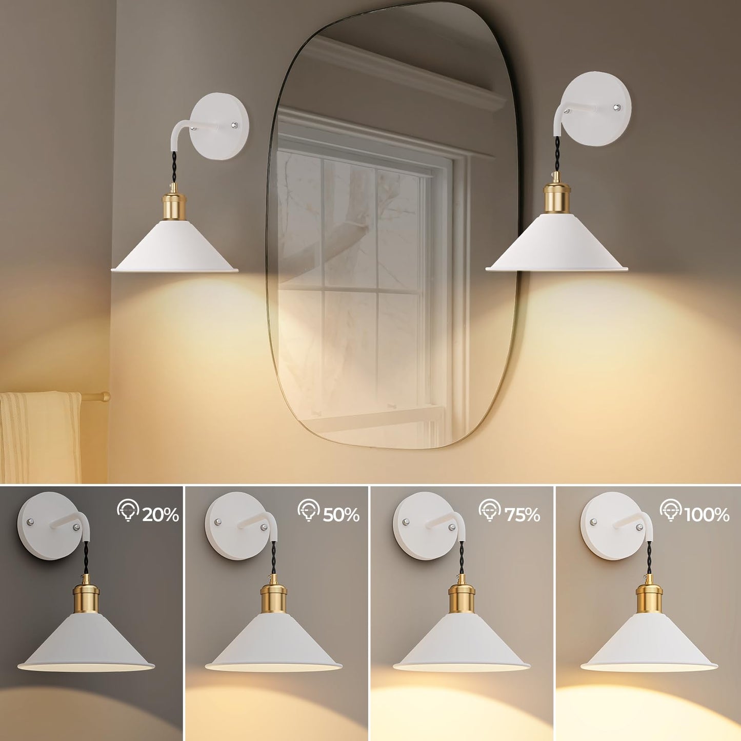 Eclipterra Battery Operated Wall Sconce Set of 2, Dimmable Wireless RGB Wall Sconce Decor with Remote Indoor Cordless Wall Lamp Lighting for Bedroom