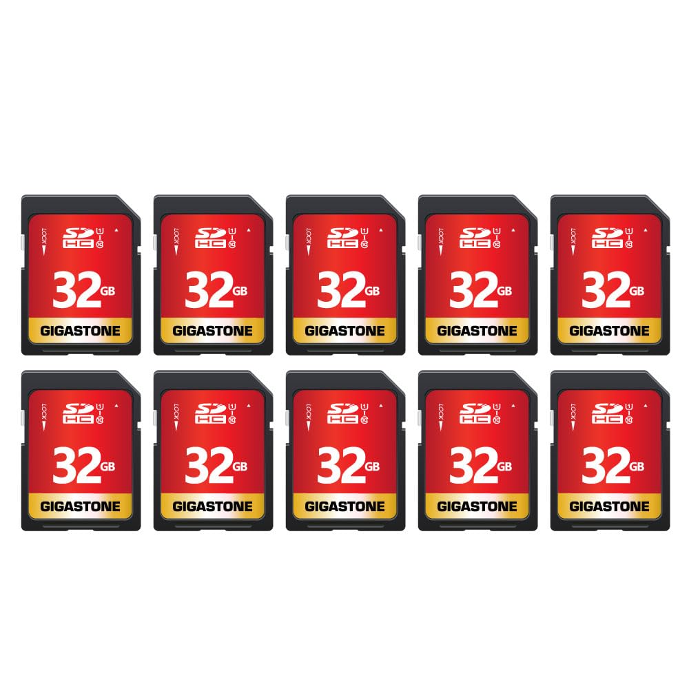GIGASTONE 32GB SD Card 10-Pack UHS-I U1 Class 10 SDHC Memory Card High-Speed Full HD Video Compatible with Canon Digital Camera, SPYPOINT TACTACAM