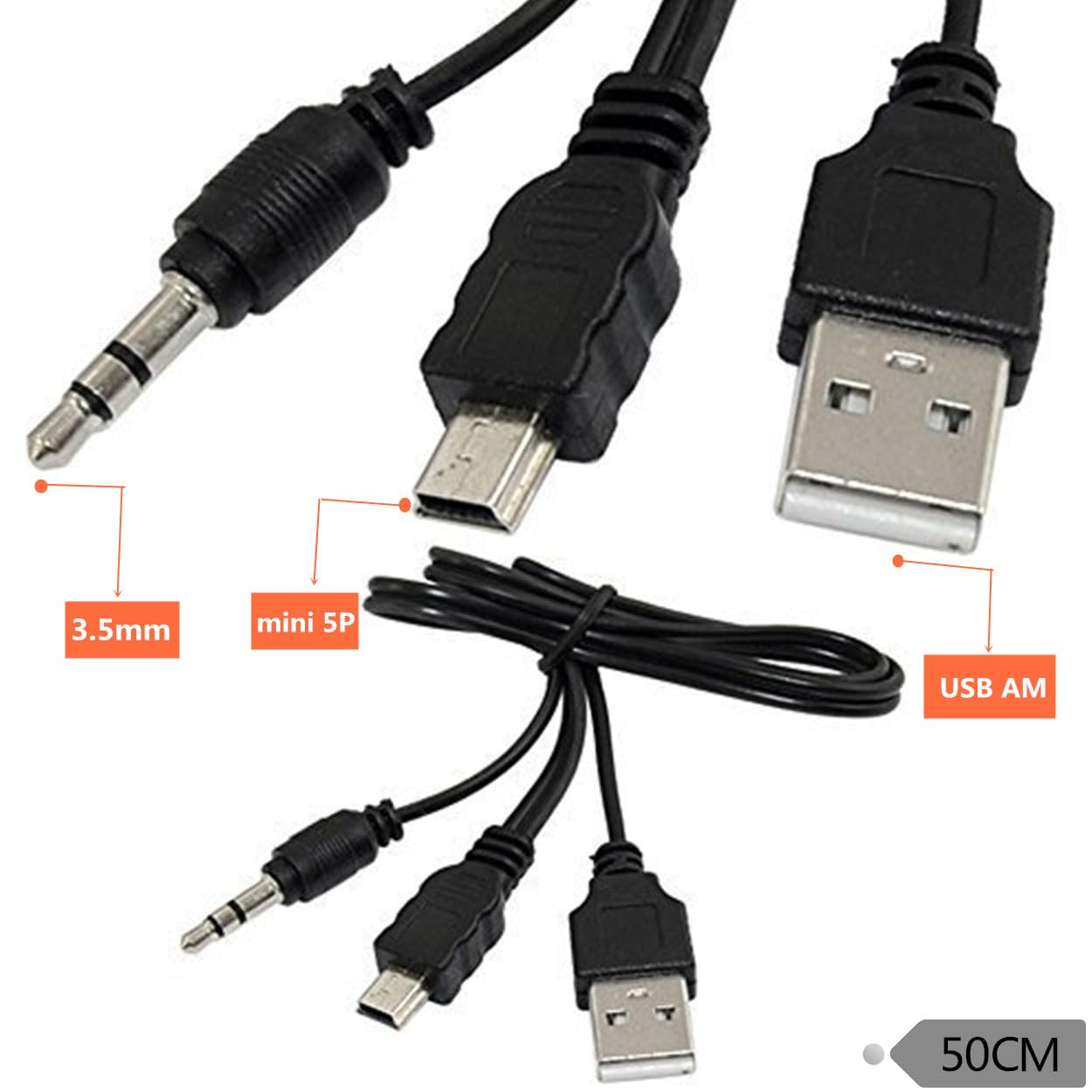 ThtRht 2 Pack Mini USB Audio Cable with USB 2.0 Charging Power Supply Cord to Mini B Male and 3.5mm Jack Plug AUX Connection for iHome IH60 IH61 IH59