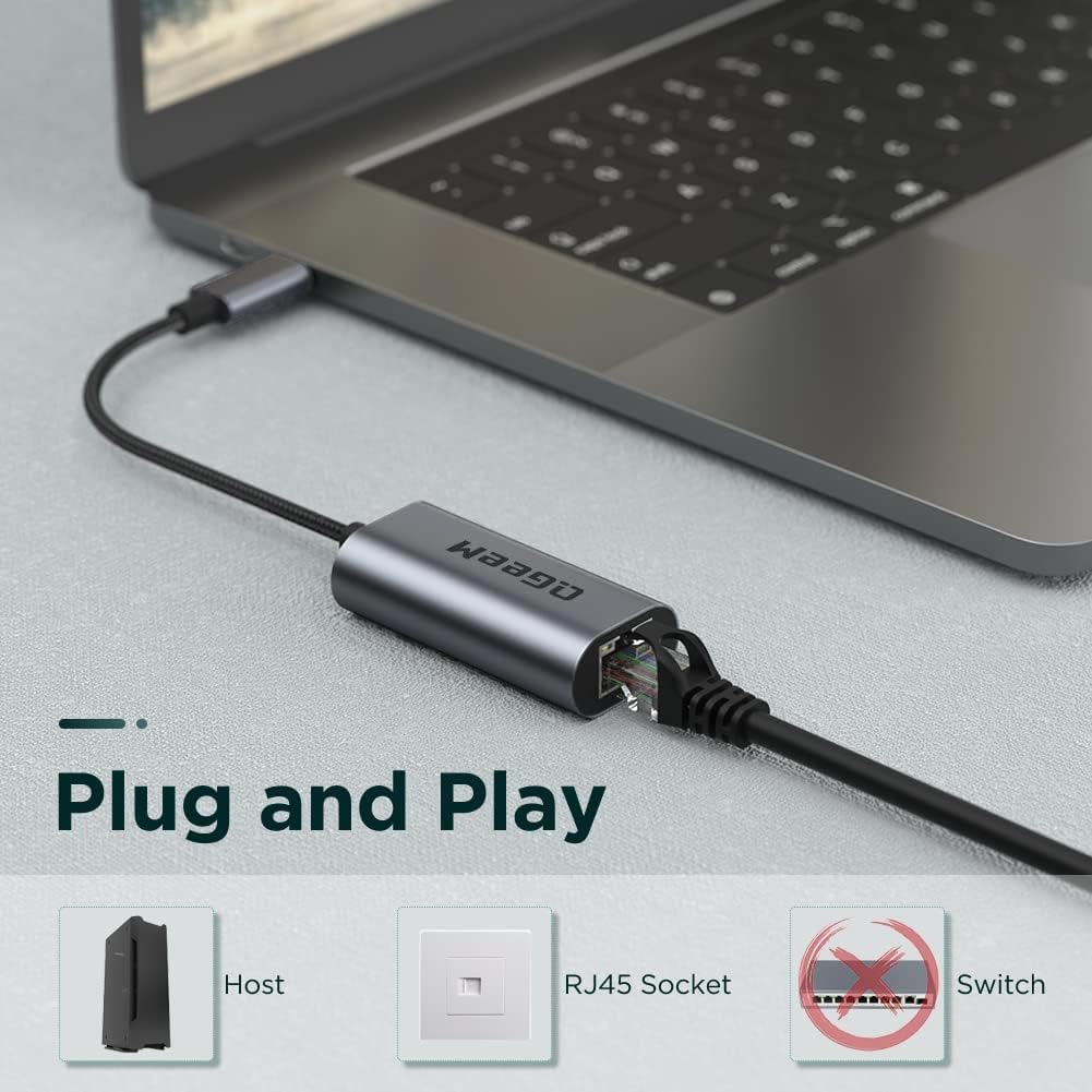 USB C to Ethernet Adapter, QGeeM Gigabit Ethernet to USB Type C, Thunderbolt 3/4 to RJ45 LAN Network Adapter Compatible for iPhone 15 Pro/max, MacBook