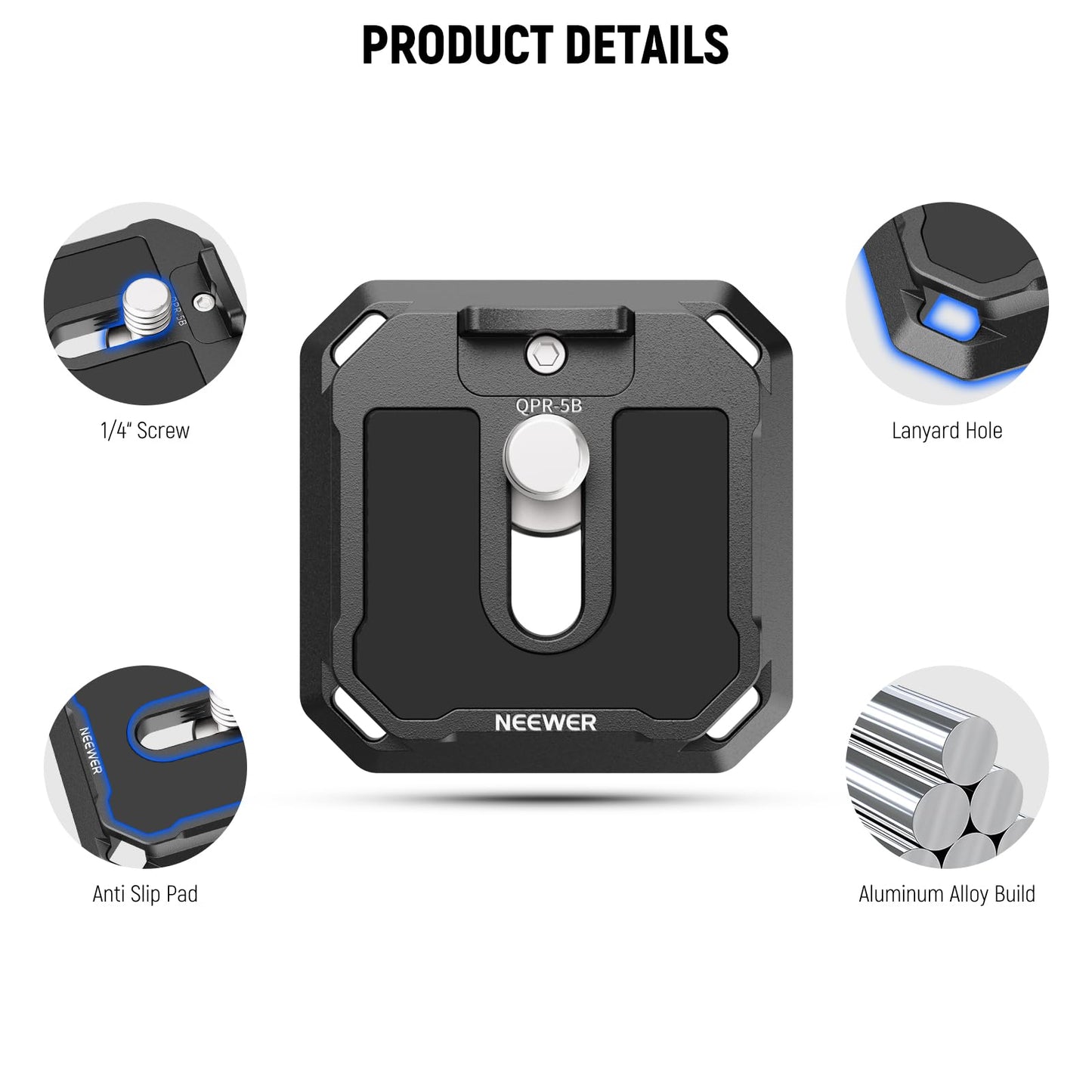 NEEWER 38mm Square Quick Release Plate 2 Pack, Anti Off Arca Type QR Camera Mount Plate Compatible with PD Camera Clip Shoulder Strap Tripod Head