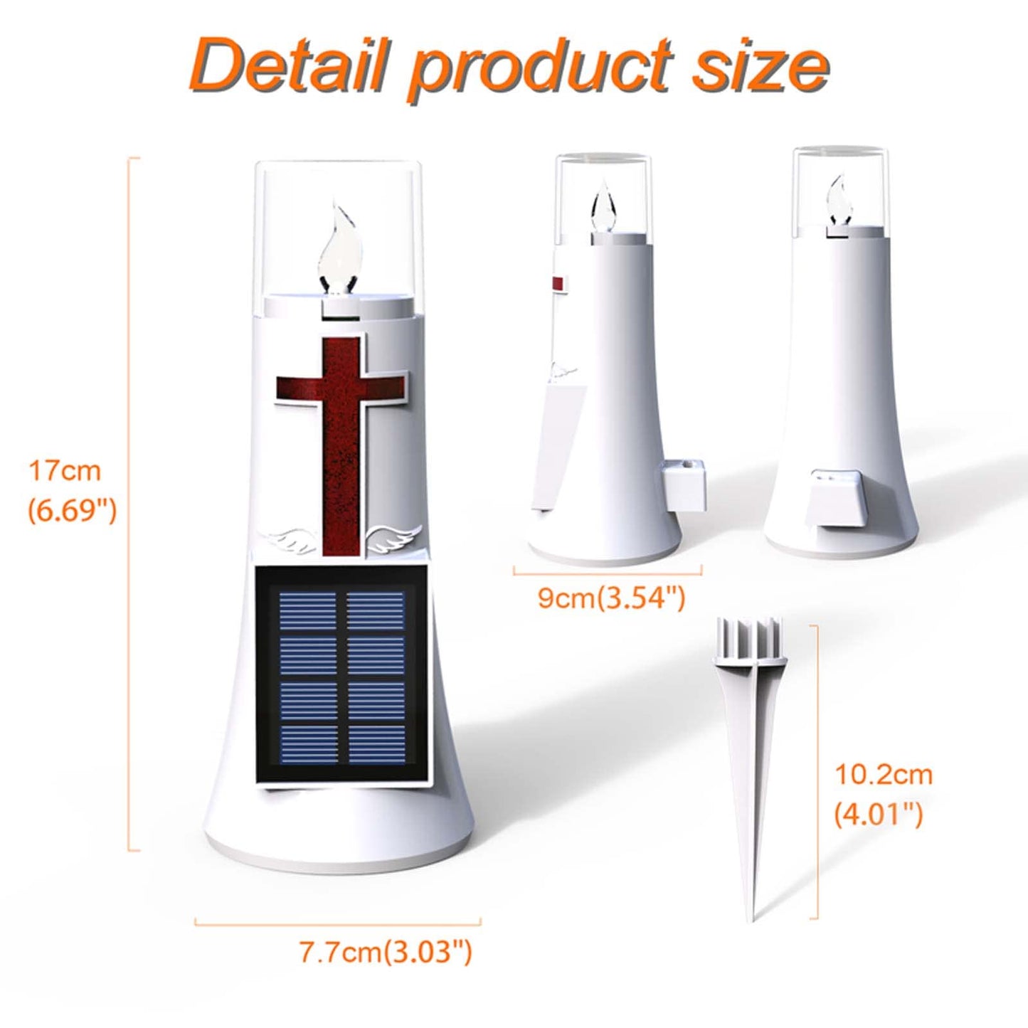 LILONZON Waterproof Outdoor Solar Powered Flameless Candle LED Light Cross Grave Decoration Cemetery Light Blessed Candles for Home Memorial