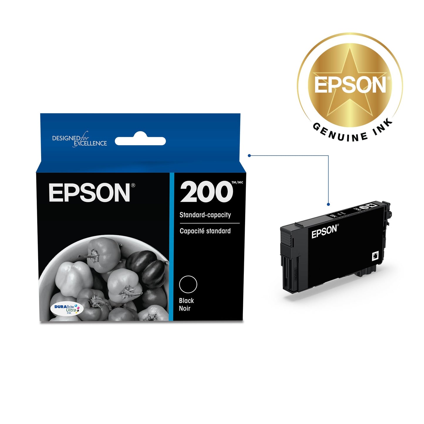 Epson 200 DURABrite Ultra Ink Standard Capacity Black Cartridge (T200120-S) Works with Workforce WF-2520, 2530, 2540, Expression XP-200, 300, 310