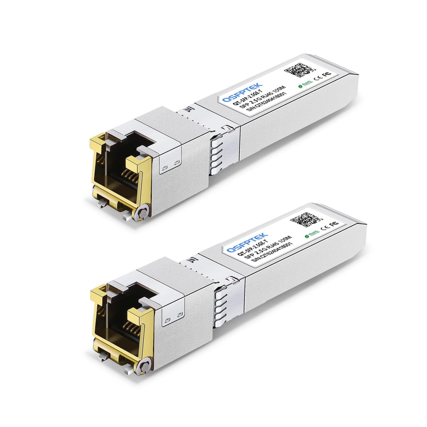 QSFPTEK 2.5Gbase-T Network Transceivers, 2.5G SFP to RJ45, 2.5gb Copper Module Mini Gbic Compatible with Cisco, 100m, Other Open Switches- 2 Pack