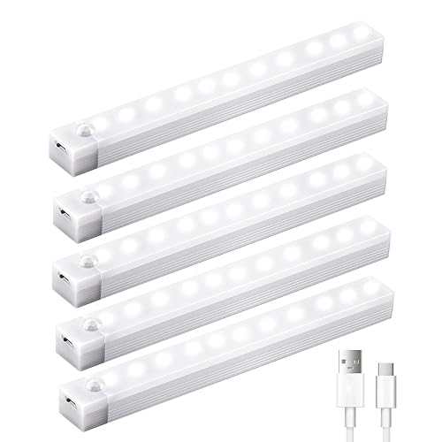 5 Pack Motion Sensor Under Cabinet Lights with Magnetic, LED Rechargeable 8 Inch Under Counter Closet Lights for Wardrobe Cupboard Kitchen