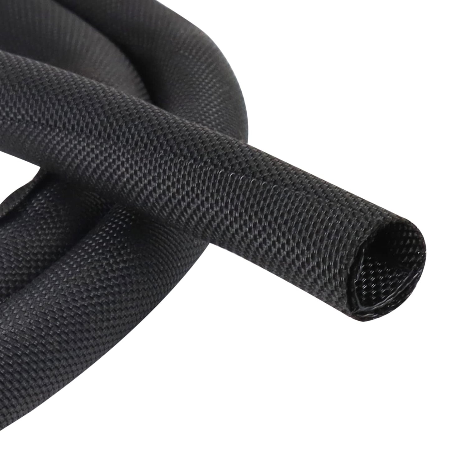 Black Braided Cable Management Sleeves Wire Loom Tubing Cord Protector Self-Wrapping (1/2"-12Feet)