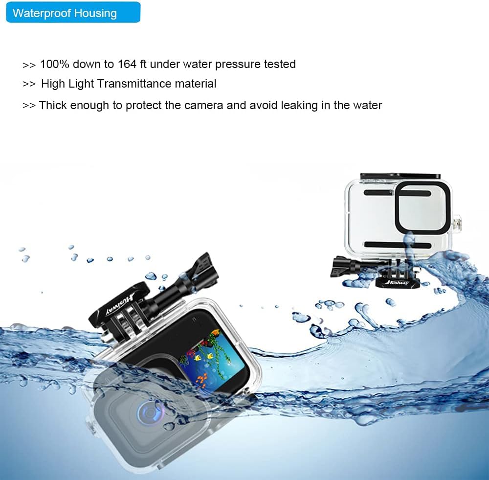 Husiway Accessories Kit for Gopro Hero 13 12 11 10 and 9 Black Battery Cover Door Waterproof Housing Silicone Case Glass Screen Protector Bundle