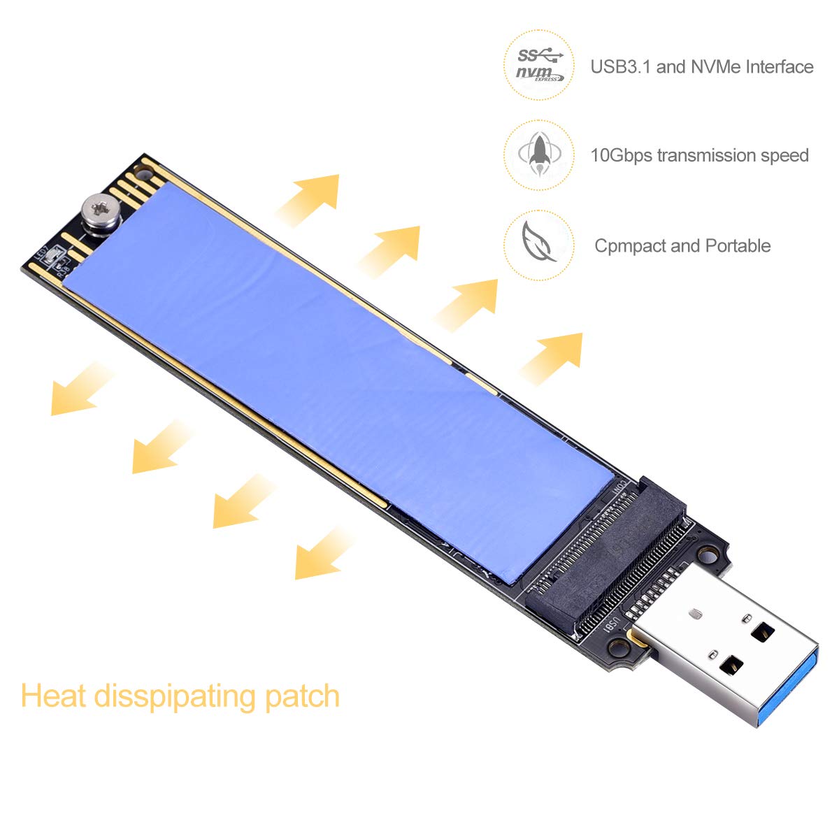 M.2 NVME USB 3.1 Adapter, M-Key M.2 NVME to USB Card Reader USB 3.1 Gen 2 Bridge Chip with 10 Gbps High Performance, Compatible with Samsung