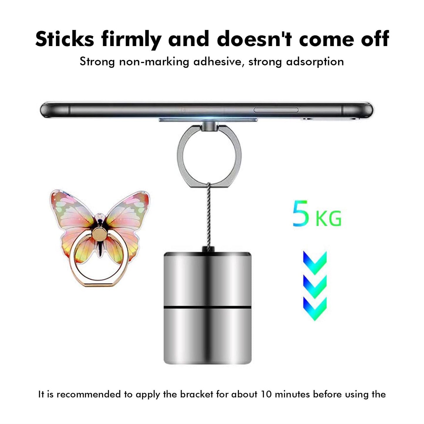 2 Pcs Butterfly Cell Phone Ring Stand Holder, Cute Butterfly Design Finger 360° Rotating Metal Hand Phone Stand Holder, with Adjustable Knob Loop