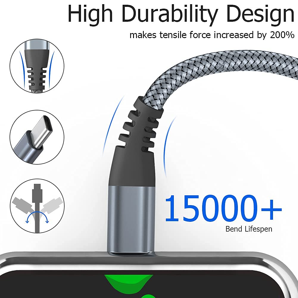 Puxnoin USB C to USB C Cable 6ft 60w, 3Pack USB C Cable, PD Type C Charging Cable Fast Charging Compatible with iPhone 15, MacBook Pro, iPad Pro