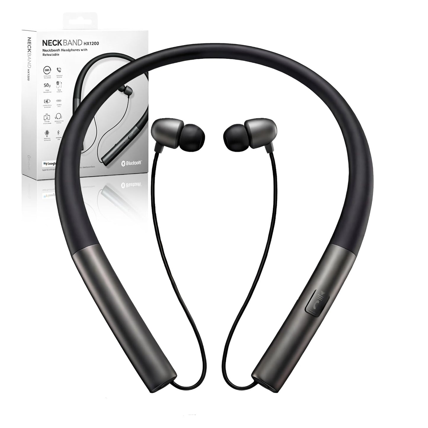 PIIWIAU Neckband Bluetooth Headphones, Retractable Headphones Bluetooth 5.3 with IPX5 Sweatproof & Vibration Alert, Stereo Noise Cancelling for Music