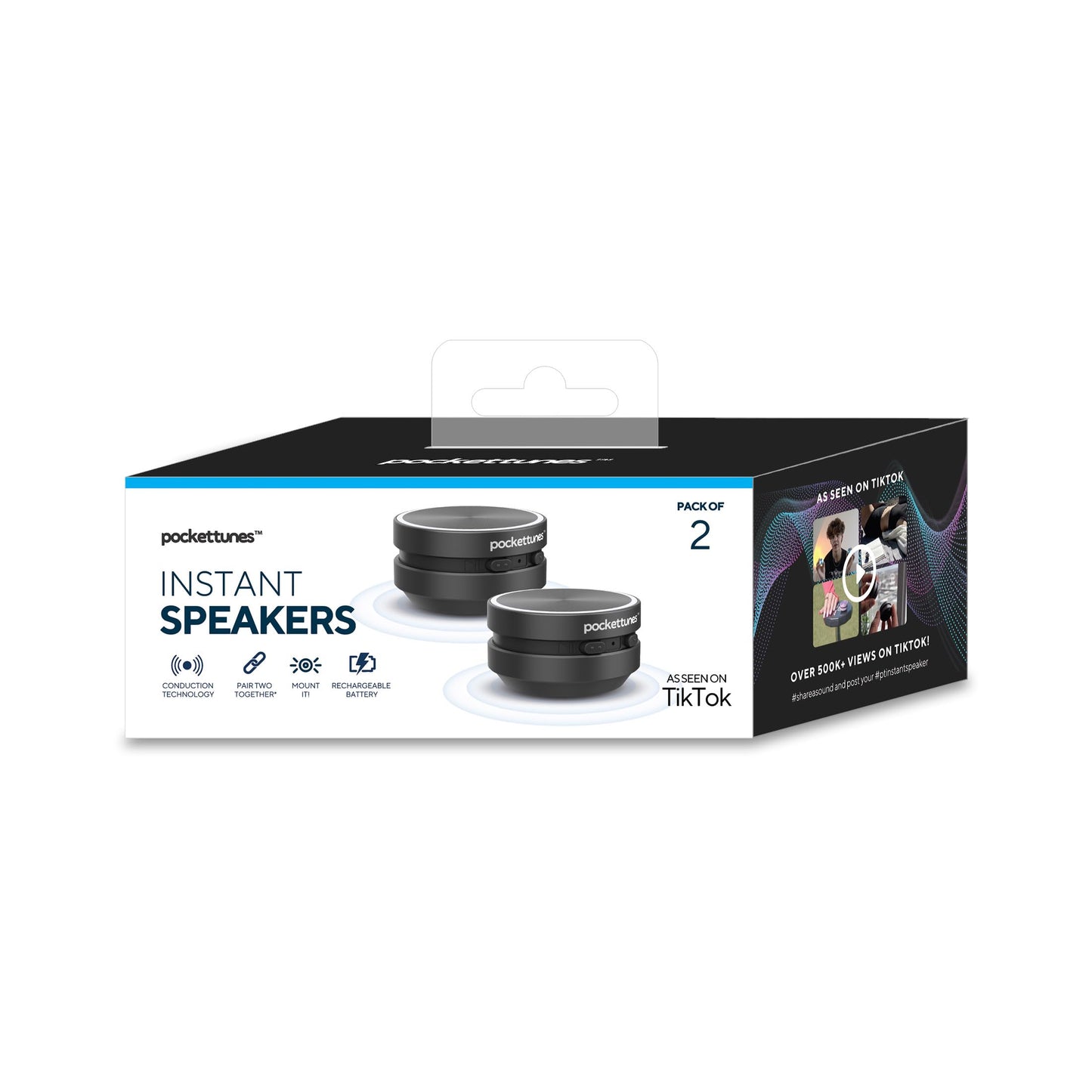 PocketTunes Bone?Conduction Bluetooth Speakers - 2?Pack Mini Wireless Speakers, Surface?Amplifying Sound, True Wireless Stereo, USB?C Rechargeable