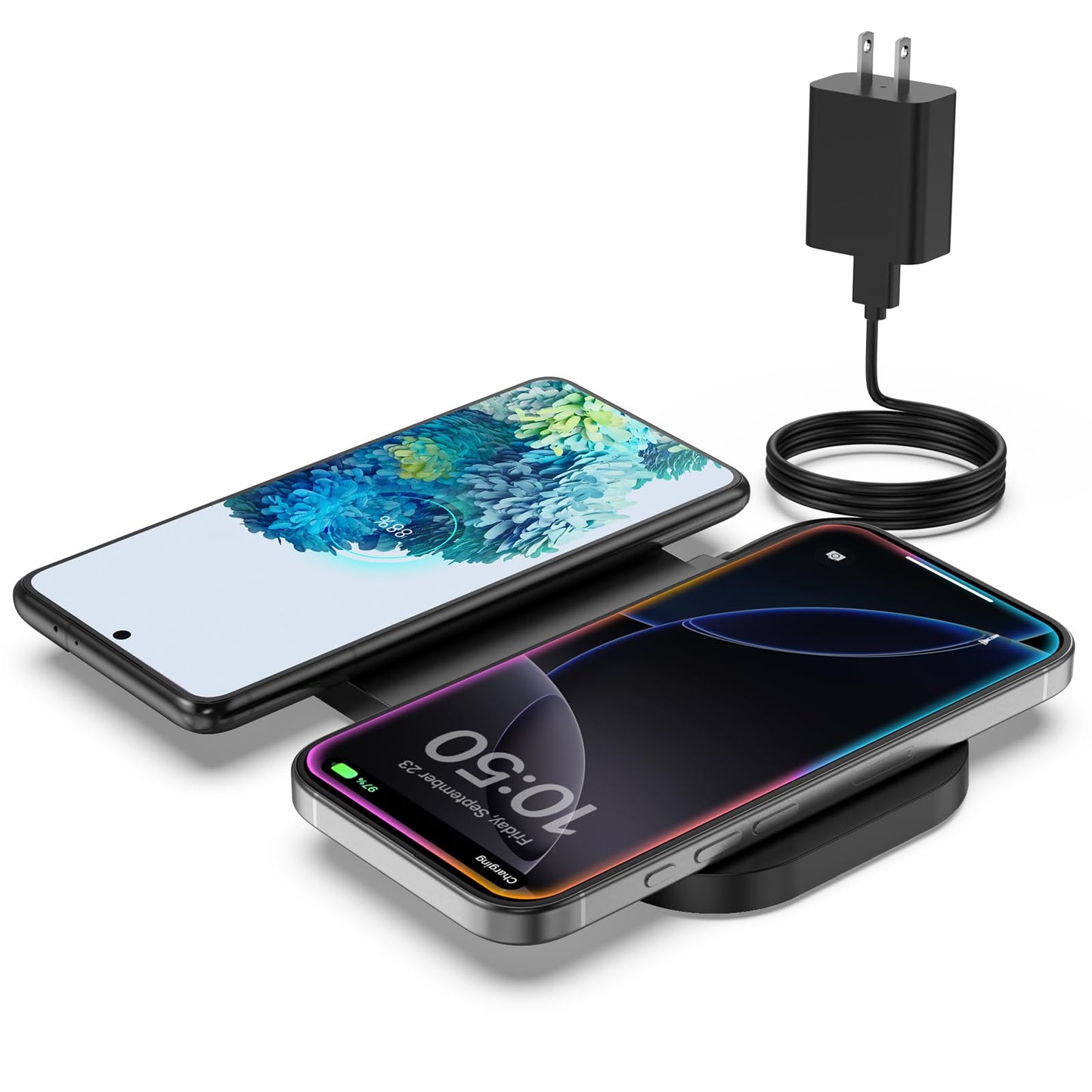 TAMOXI Wireless Charger, 10W Max Dual Charging Pad for iPhone 17/16/15/14/13/12/11/XR/X/8, Airpods 4/3/2/Pro, Samsung Galaxy S25/S24/S23/S22/S21, QC