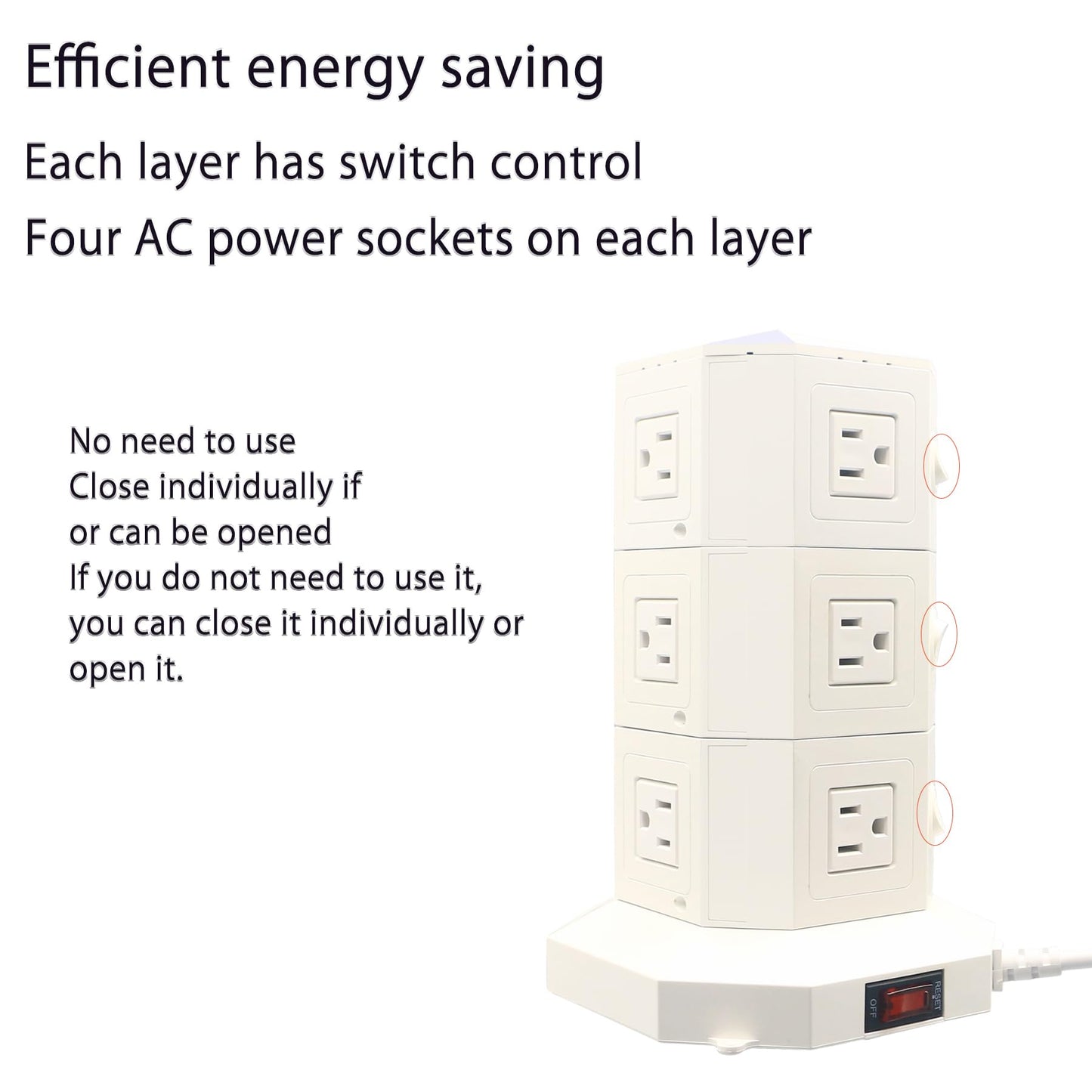 Power Strip USB Surge Protector Tower 12 AC Outlets with 6 USB Ports Chargers 10 Feet Long Extension Cord Indoor White-Powerjc