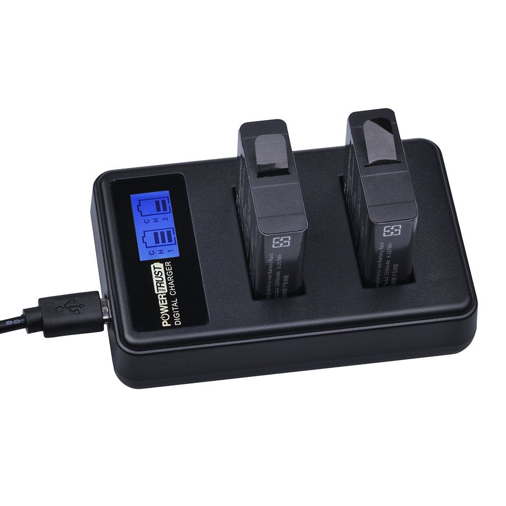 PowerTrust 2-Pack Replacement AHDBT-501 Batteries and Rapid LCD USB Dual Charger for GoPro Hero 5/6/7/8 Hero5 GoPro Hero 6 Black Camera Battery