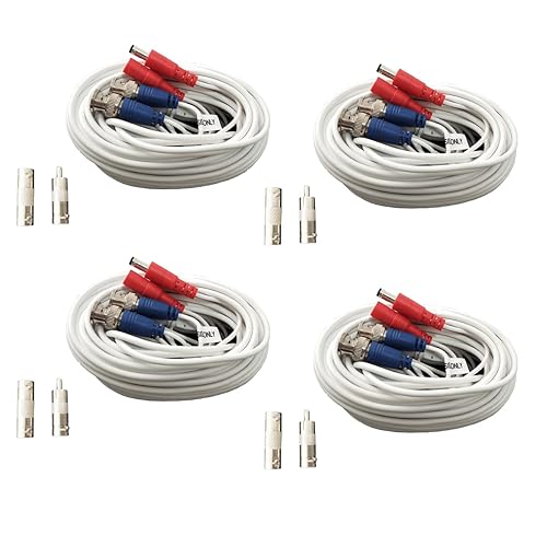 Yuarisx 4 Pack 50ft All-in-One Video Power Cables, Security Camera Cable BNC Extension Surveillance Wire Cord for CCTV Security DVR System