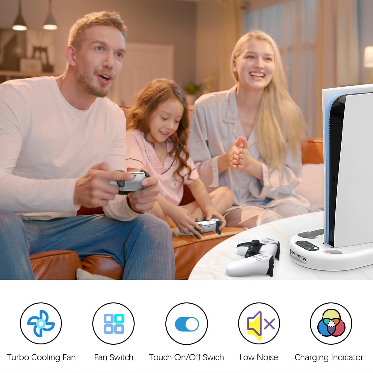 AMZDM PS5 Stand Cooling Station with Dual PS5 Charging Station & Controller Charger, White