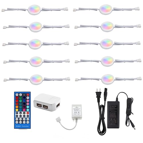 AIBOO 24V Under Counter LED Lights, RGB+White Under Cabinet Lighting Linkable, Color Changing Puck Lights Dimmable with Wireless 40-Key IR Remote