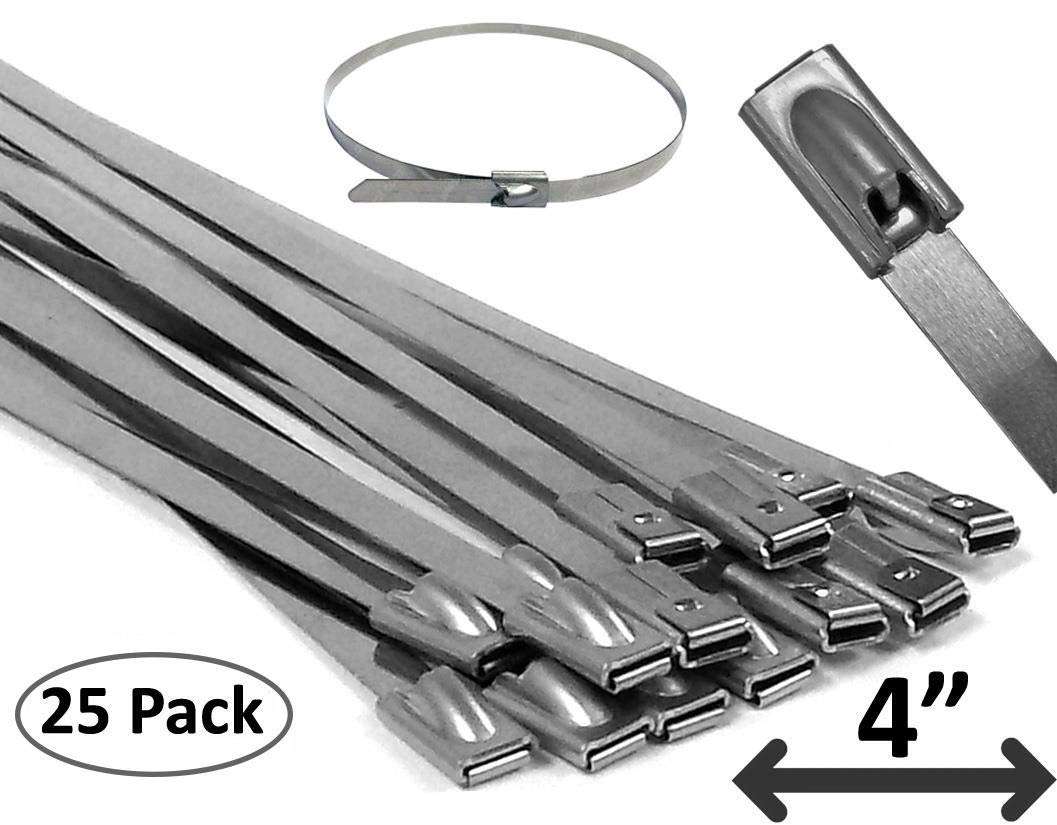 Electriduct 304 Stainless Steel Cable Ties 4 Inch 200 Lbs Heavy Duty Self Locking Ball Lock Zip Ties UV Resistant (25 Pack)