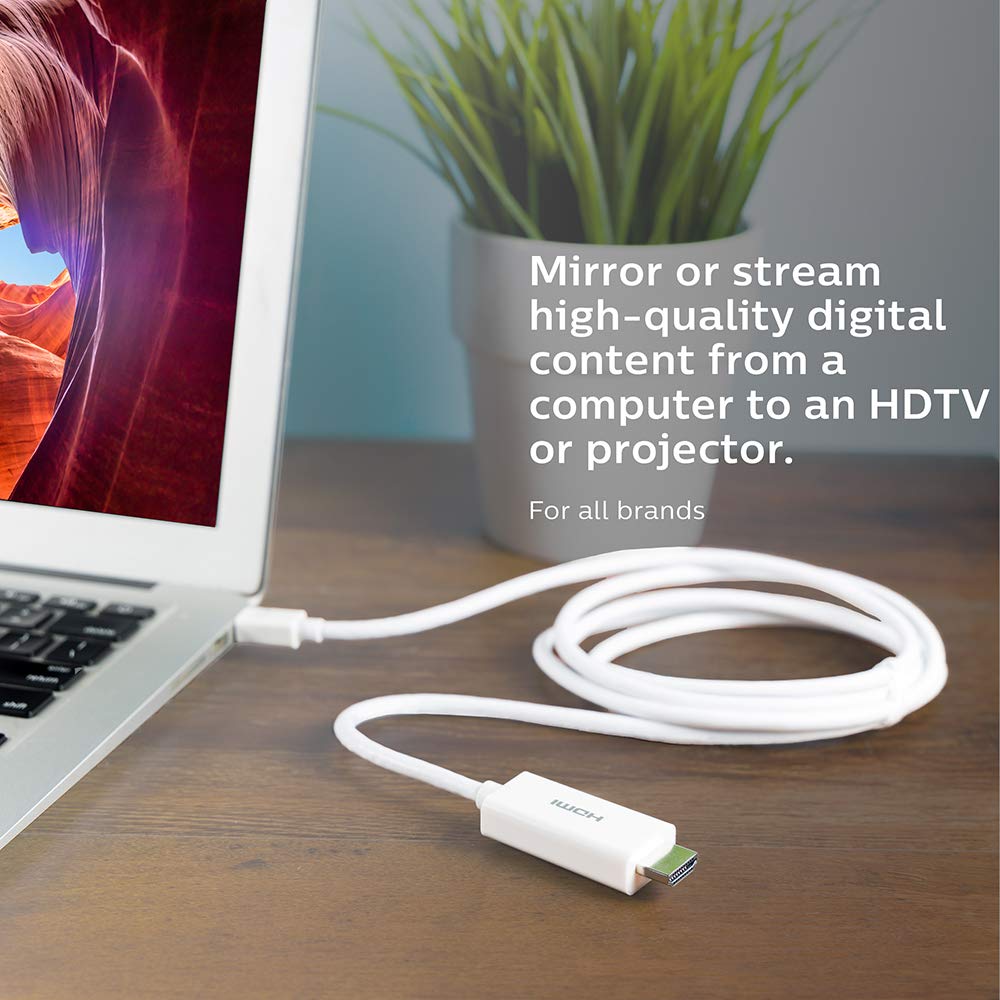 Philips Mini DisplayPort to HDMI Cable, 6 Foot Cable, Works with Laptops, Tablets, HDTV, Projectors, Full HD 1080p, 4K Ultra HD @ 30Hz, Mac and PC