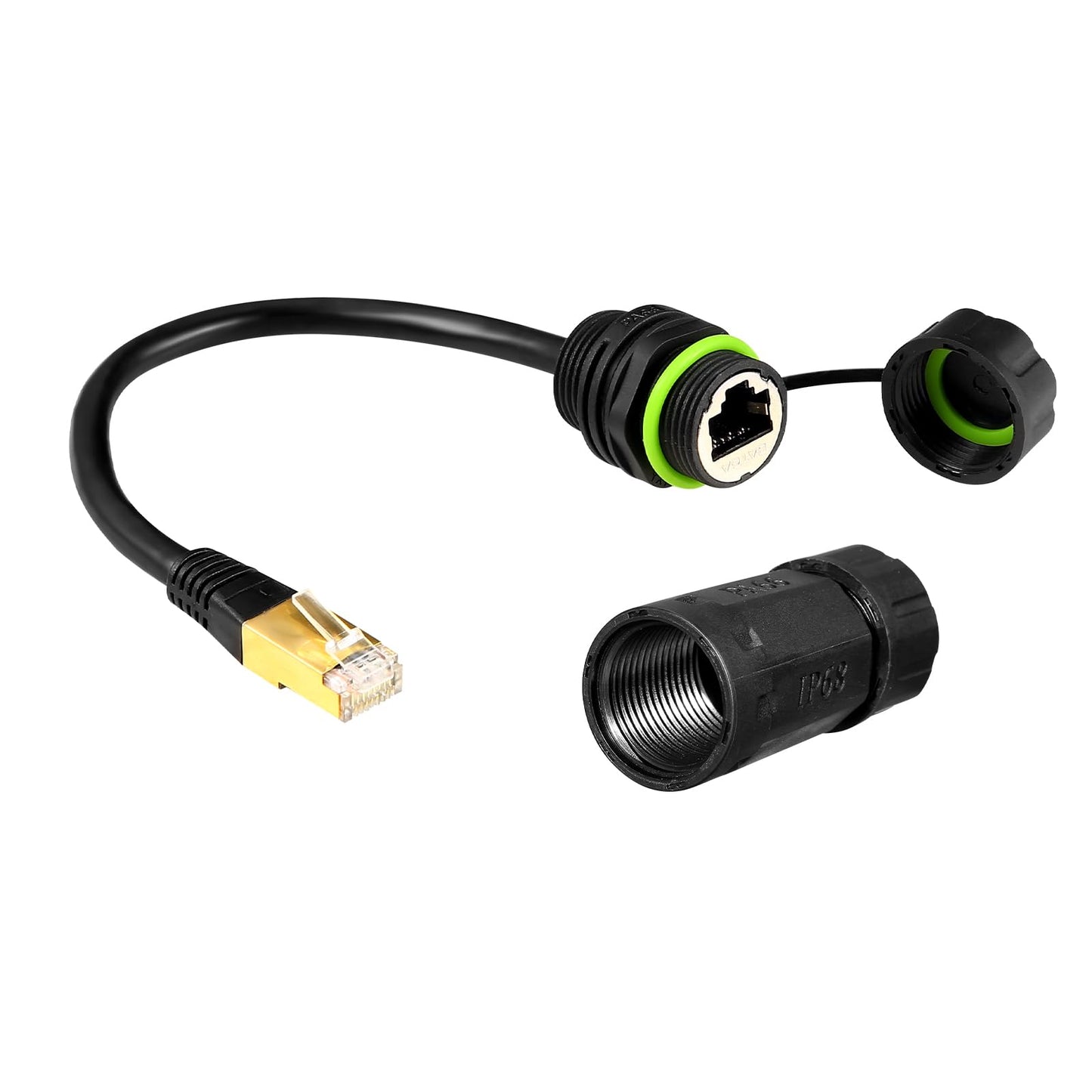 ELifeApply RJ45 Panel Mount Waterproof Connector IP68 Cable Connector with Wire, Female to Female, with Shielding Cable Coupler-CAT6-M20-Green-1 PC