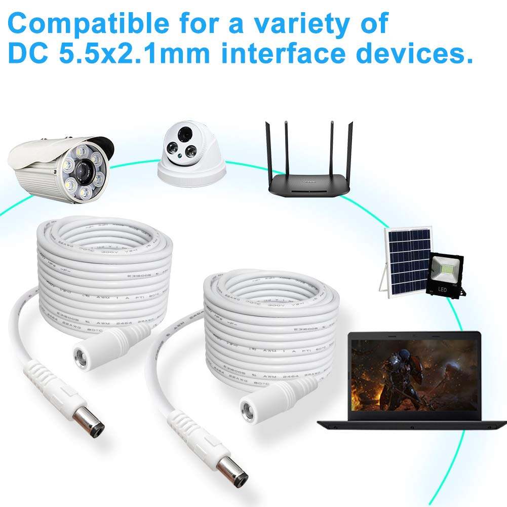 2-Pack 13ft DC Power Extension Cable,5.5mm x 2.1mm Extension Cord,12v Extension Cord for Security Camera CCTV IP,Router,LED Strip,5V 9V 24V 12 Volt