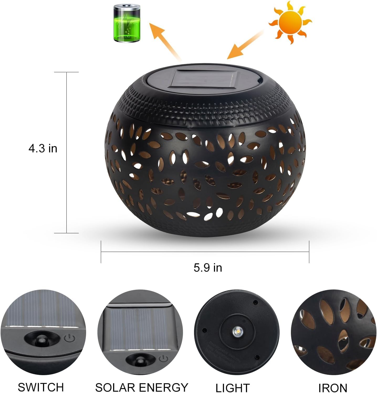 Solar Table Lanterns Outdoor Waterproof - 2 Pack LED Lamp Black Metal Tabletop Light Solar Powered Decorative Lantern for Indoor Desk Bedroom Patio
