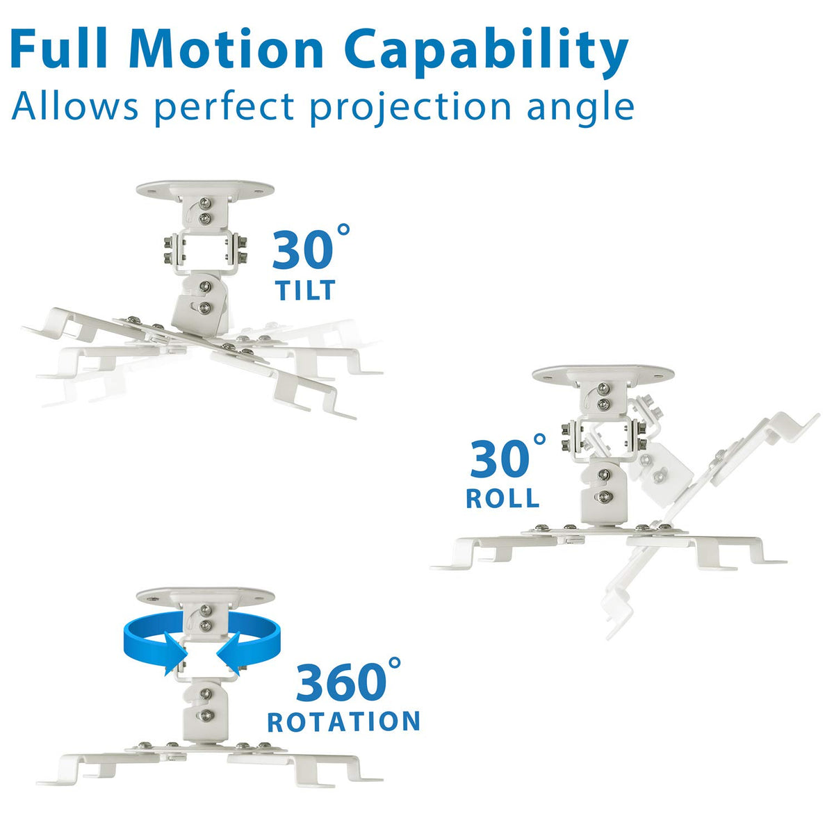 Mount-It! Low Profile Projector Ceiling Mount, 30 lbs, White