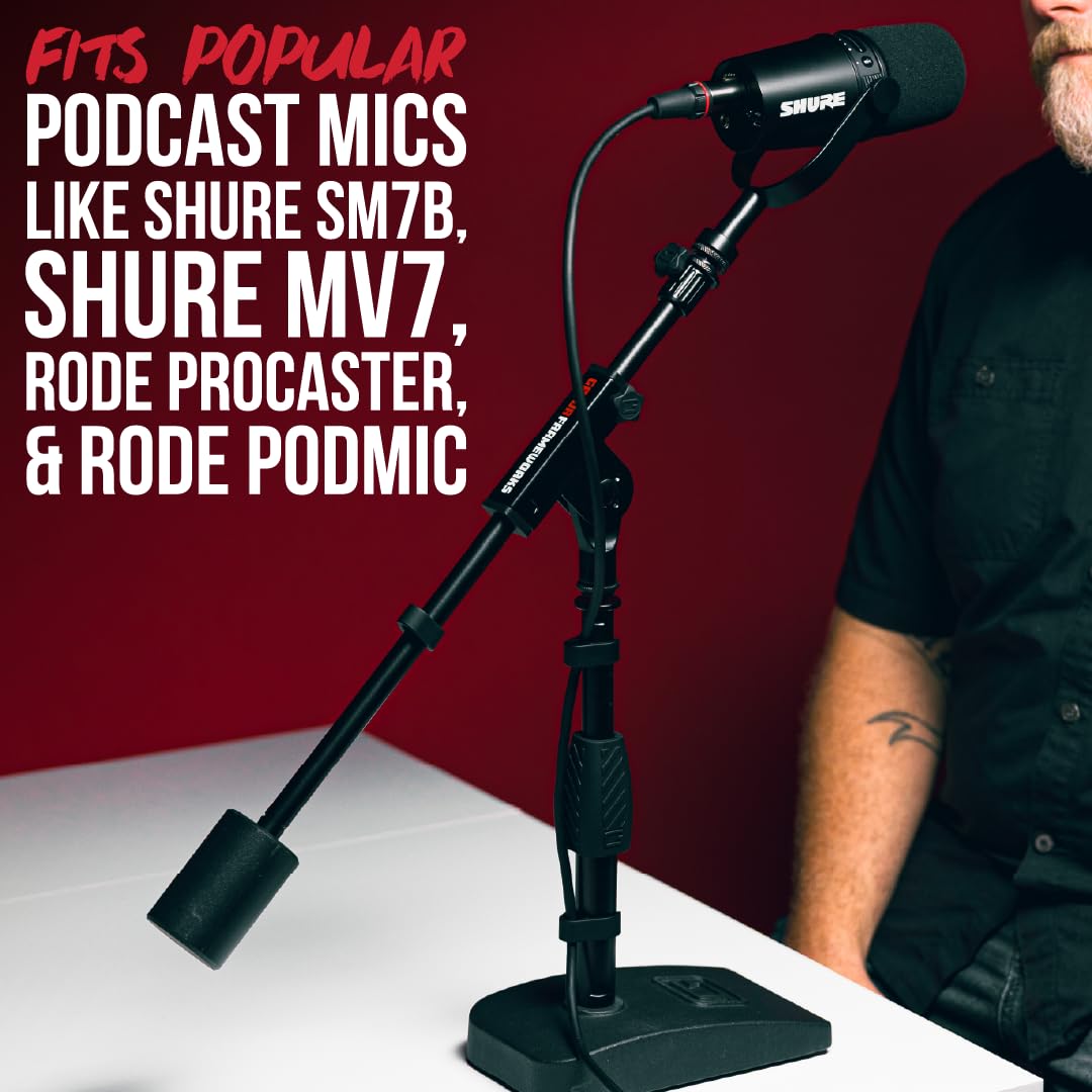 Gator Frameworks Short Weighted Base Microphone Stand with Telescopic Boom Arm and 2.5 Lbs Counter Weight, Ideal for Desktop, Recording, and Streaming